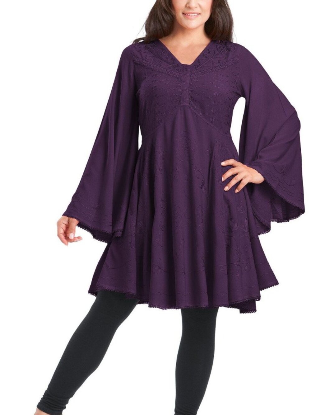 Holyclothing Ariana Mystic Purple bell sleeve tie kimono tunic Embroidered top